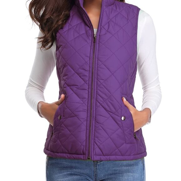 Fuinloth Jackets & Blazers - Fuinloth Full Zip Quilted Vest, Purple, Women's Size XL